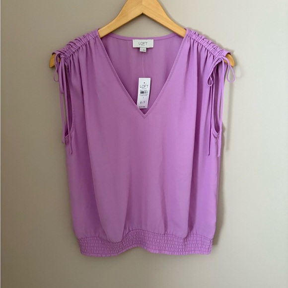 LOFT Purple Sleeveless Tie Front Blouse - Picture 1 of 3
